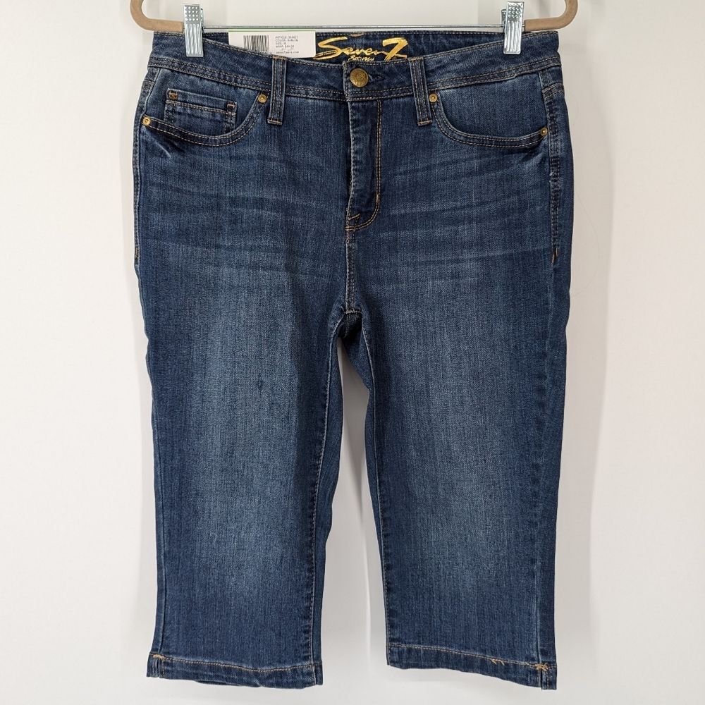 Seven7 Denim Audrey Skimmer Dark Mid Rise Slim Fit Capris Jeans Pants 10 NWT